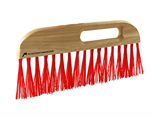 Putzstrukturwischer - Malerbedarf - Strukturwischer mit roter PET Besteckung und lackiertem Holzkörper - 30cm - mit Griffloch - Für kreative Putztechniken - Besenstrichtechnik
