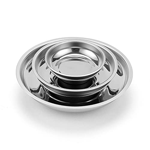 CASOMAN 3-Piece Round Magnetic Trays Set, 3" 4" 6", Stainless Steel Magnetic Parts Tray Set, Magnetic Tray Holder, For Socket Screw, Nuts, Bolts, Metal Parts, Strong and Durable.