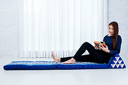 Leewadee - Bequeme Japanische Bodenmatratze - Thai Bodenliege mit Dreieckskissen - Futon Klappmatte - Thai Massagematte, XL Extra Lang, Blau