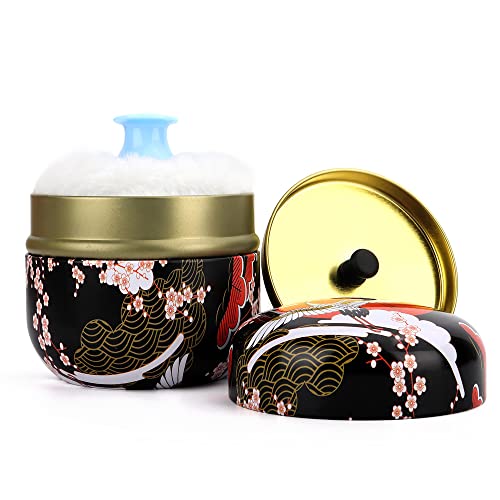 LIONVISON Babypuder Dose, Body Puderdose mit weichem Puderquaste Reisebehälter für Körperpuder, Home Travel Puderetui für Talkumpuder und lose Puder (Schwarz)(Pulver nicht einschließen)