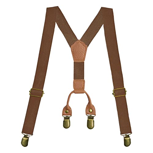 Kidukso Unisex Jungen und Mädchen Kinder Hosenträger, 2,5 cm breite Y-förmige elastisch längenverstellbar Hosenträger mit 4 Clips für Geburtstagsfotografie, Kindertagsfeier, Hochzeit Hellbraun
