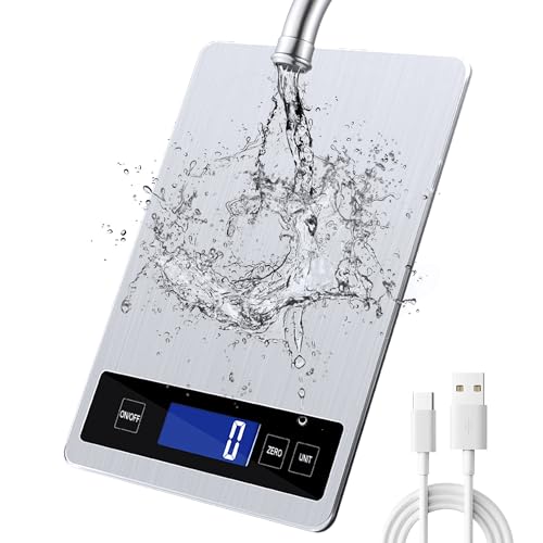Küchenwaage Digital Waage Küchen - Digitalwaage bis zu 15 kg nd wunderbare Präzision auf bis zu 1g | g/kg/lb:oz/ml/fl'oz | TYPEC- Oder Akkubetrieb | Haushaltswaage