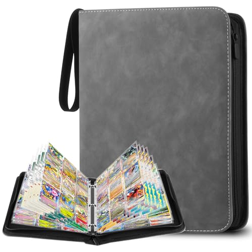 YSWOVUO Sammelkarten Album, Transparent Sammelalbum Karten, 900 Pockets Trading Cards Mappe, Karten Ordner, Sammelkartenalben mit Reißverschluss, Grau