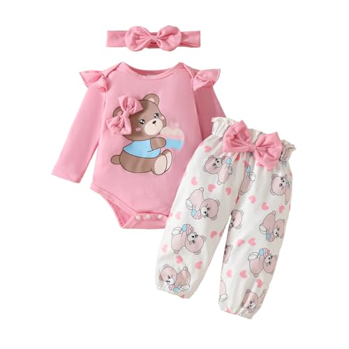 WYTbaby Babykleidung Set Baby Mädchen Langarm Body Strampler Babykleidung Set Herbst Winter Rüschen Tops+Elastische Taille Lange Hosen für Neugeborene Baby Mädchen 0-3 Monate