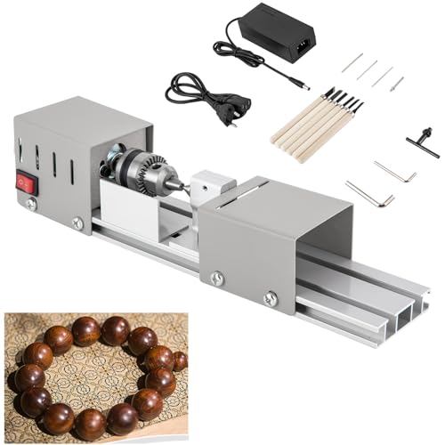 Holz-Drehmaschine mit 220V auf DC12-24V Spannungswandler, 7 Geschwindigkeiten Einstellbar, 6 Klingen, 96W 4000-9000rpm Mini DIY Fräsen Werkzeug, Perlen Holzbearbeitung,Poliermaschine, Drehbank