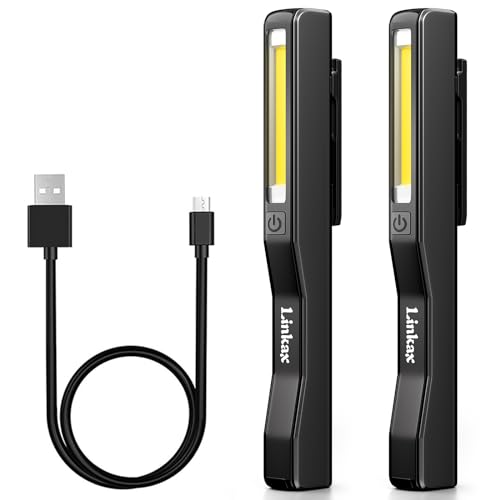 Linkax LED Arbeitsleuchte Werkstattlampe 2 Stück, Taschenlampe LED Aufladbar, COB Handlampe mit Magnet Clip für Auto Reparatur Notfall Garage Werkzeug Werkstatt Zubehör, Papa Kinder Männer Geschenk