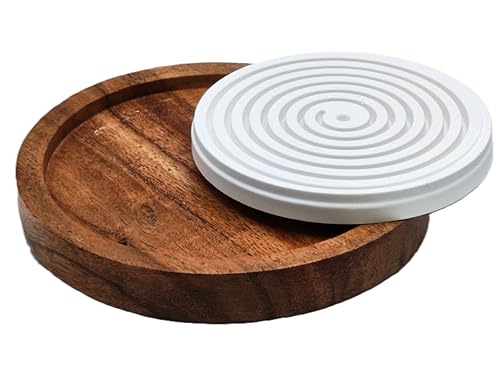 Handgemachter riesen Duftstein für ätherische Öle im Set mit einem kleinen Holztellerchen, ideal für ätherische Öle, Duftöle, Aromaöle oder Parfüms. Guter Duft in Schränke, Wohnzimmer und Keller.