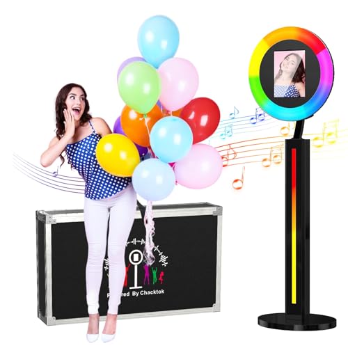 MWE iPad Photo Booth mit Ringlicht für iPad 12.9 Zoll, 10.9 Zoll, 10.2 Zoll, iPad Foto Booth Machin mit Software APP und Fernbedienung, RGB Lichtern, Flightcase (Lichtleiste, Schwarz)
