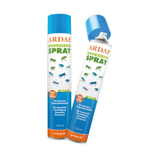 Ardap Repell Ungezieferspray 2 x 750ml - Insektenspray bei akutem Ungezieferbefall - Abwehrend bei Insektenbefall - Insektenspray Wohnung - Schädlingsfrei - Wirkt schnell & effektiv (PT19)