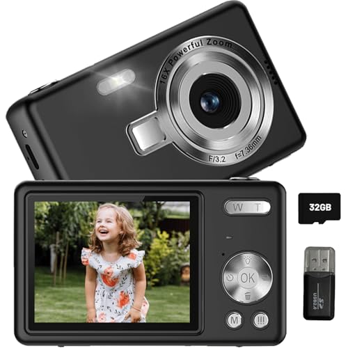 Digitalkamera Fotokamera Fotoapparat 1080P 44MP Tragbare Digitalkameras mit 32GB Karte Anti-Shake,Kinder Digitalkamera 2.4" LCD Bildschirm Vlogging Kamera für Anfänger Student Kinder 6-16