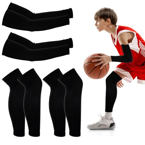 JIEYAO Teenager Sport Armstulpen und Beinärmel Set,Anti-UV Sonnenschutz Armschoner und Lange Kompressions-Beinärmel Unisex Arm Sleeve für Jugend Volleyball Basketball Fußball