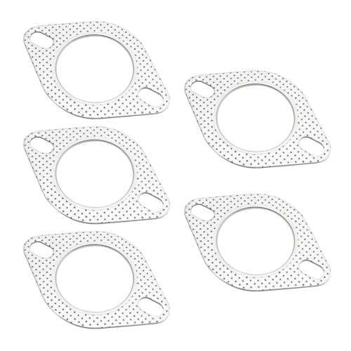 JNNJ 5 Stück Rohr Auspuff Flansch Dichtung, Auspuffdichtung Auspuffrohr Metalldichtung, Auspuffkrümmer Fallrohr Krümmer Flansch-Dichtung 2 Bolzen(63-64mm)
