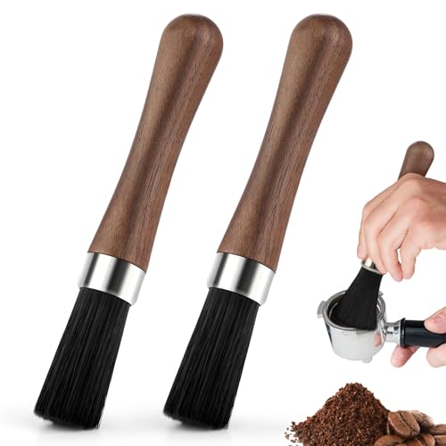 NEUTYPECHIC 2 Stück Barista Pinsel Siebträger, Reinigungspinsel Holzgriff, Kaffeepinsel Bürstenkopf mit Nylonborsten, Robust und Langlebig Espresso Pinsel Geeignet für Kaffeemühlen