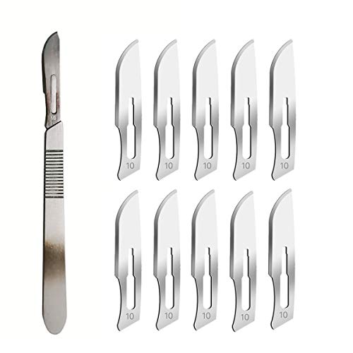 ABMRO Sterile Einweg-Skalpell-Klingen Nr. 10 mit Skalpell-Griff, geeignet für Schneiden, Pediküre, Handwerk, Modellierung, Schneidmaterialien und Leder