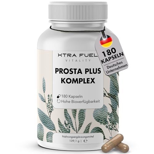 Prosta Plus Komplex - 180 Prostata Kapseln hochdosiert - einzigartige Formel aus Kürbiskern-, Sägepalmen-, Brennnesselwurzelextrakt mit Zink, Vitamin E & Selen - geprüfte Prostata Komplex Kapseln