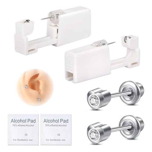 AVYRING Ohr-Piercing-Pistole Kit, selbst Einweg-Ohr-Piercing-Kit 316L chirurgischem Edelstahl mit kubischem Zirkoniumdioxid, zu Hause selbst Ohr Piercer Kit Werkzeug mit 4mm Herz CZ Stud