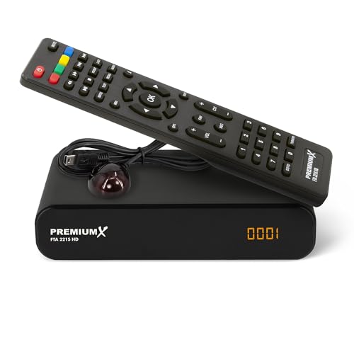 PremiumX Sat Receiver HD 221S FTA HD Digital DVB-S2 Mini Satelliten-Receiver für Satellitenschüssel, FullHD TV, HDMI, SCART, USB Multimedia-Player, Astra vorprogrammiert