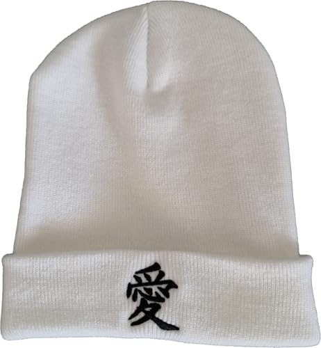 Stickerei Beanie 'Liebe' in Chinesischen Schriftzeichen, Weiß