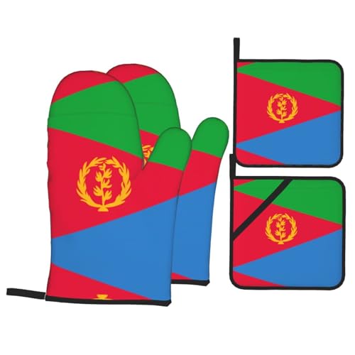 JKDGOJ Ofenhandschuhe mit eritreischer Flagge, 4 Stück, für Küche und Backen, wasserdicht, hitzebeständig und langlebig