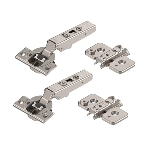 Blum 2 x CLIP top BLUMOTION Möbel Scharnier 110°, gerade mit Feder, Eckanschlag + BLUM CLIP Exzenter Kreuzmontageplatte, Stahl, Schraubvariante, Distanz 0 mm, Topfband ø=35mm