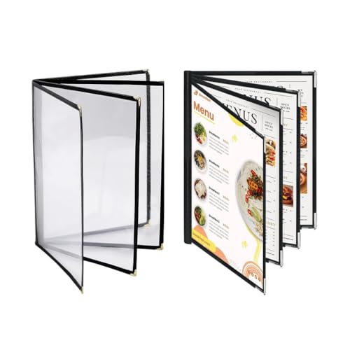 Tagtight A4 Menükartenhalter, 2 Pcs Speisekarte Ordner Menübuch, Transparent Menükarten Abdeckung A4 Format Menüplaner, Menühüllen Cover 4 Seiten 8 Aussicht Für Restaurant, Bar, Cafe, Weinkarte