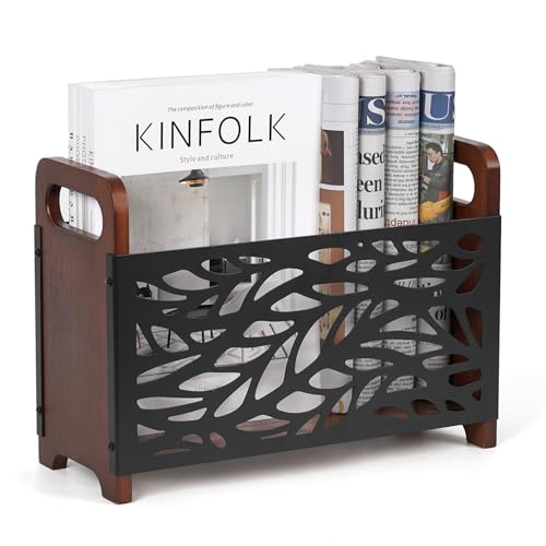 QILICZ Zeitungsständer Zeitschriftenhalter,Magazinständer - Holz Zeitungshalter Bücherregal Zeitschriftensammler, Aufbewahrungskorb Magazinsammle für Büro Zuhause, 33x24x13cm