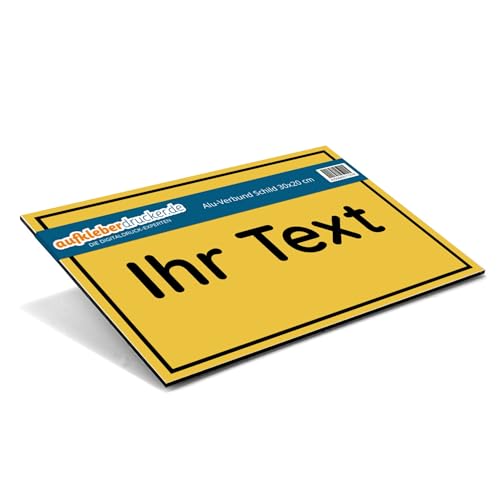 Schild mit Wunschtext selber gestalten – Alu-Schild für Privatgrundstück, Privatparkplatz, Baustelle, etc. – wetterfestes Alu-Verbund Hinweisschild (300 x 200 x 4 mm | Signalgelb)