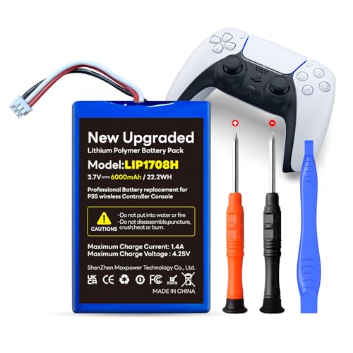 Akku für Sony PS5,[6000mAh](2025 neues Upgrade) Li-Ion Akku Ersatz für PS5 Playstation 5 DualSense Wireless Controller