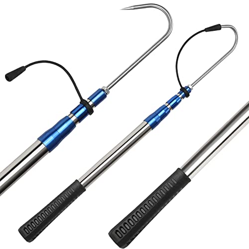 Teleskop Gaff Haken, Teleskop-Fischgaffel mit Edelstahl-Seeangel-Speerhakengerät, Stange aus mit weichem Griff für Salzwasser-Offshore-Eiswerkzeug 130cm