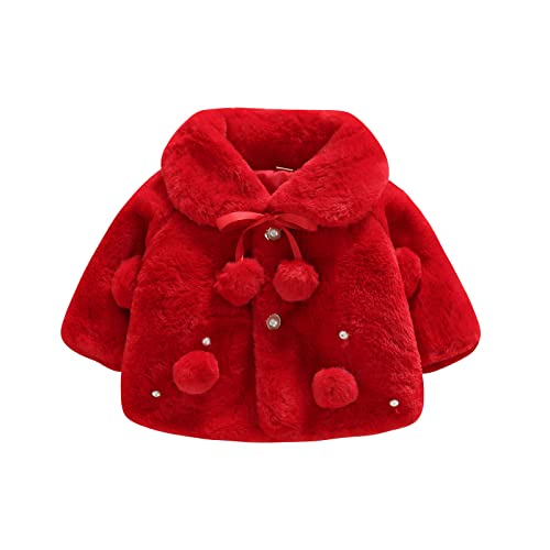WERNZATT-Kleinkind Baby Mädchen Mäntel Mantel niedlich Knopf pelzigen Cape Jacke flauschigen Plüsch Fleece Outwear Baby Winter warme Kleidung (Red, 0-6 Months)