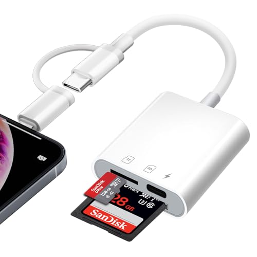 SD Kartenleser iPhone,SD Card Reader für iPhone/iPad/Kamera,SD Kartenleser USB C gleichzeitiges Laden und Kartenlesen,iPhone SD Kartenleser,Card Reader Kartenlesegerät mit Dual Slot für Micro SD/SD