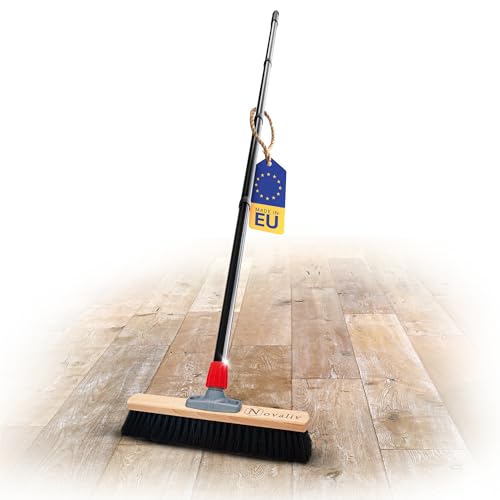Novaliv Saalbesen 40 cm mit Stiel Borsten Kunstborsten Besen fein mit stiel Ideal als Werkstattbesen Hallenbesen Industriebesen Hausbesen Kehrbesen Zimmerbesen Haarbesen Terassenbesen Besen weich
