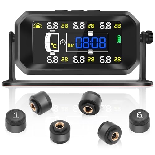 Avutrel TPMS Reifendruck-Überwachung für LKW, Wohnwagen, Busse, mit 6 Sensoren (8bar/116psi), Druck & Temperaturkontrolle, Solar/USB-Aufladung (Upgrade für Nutzfahrzeuge)