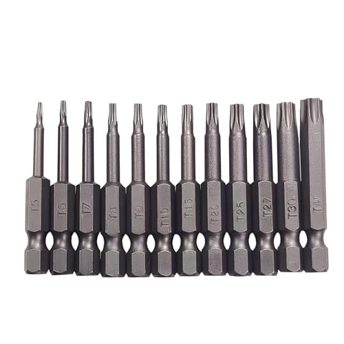 12 Stück Magnetisch Torx Bit Set, 1/4" Torx Schraubendreher Bit Set, T5-T40 50mm Lang Sechskant Schaft S2 StahlStern Kopf Schraubenzieher Bit Satz