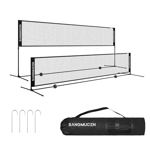 SANGMUCEN 3m Badminton Netz, Volleyballnetz Garten, höhenverstellbare Stangen, tragbares Set, leicht auf- und abbaubar Ideales Sportnetz für Tennis, Badminton oder Volleyball Schwarz TBN003H