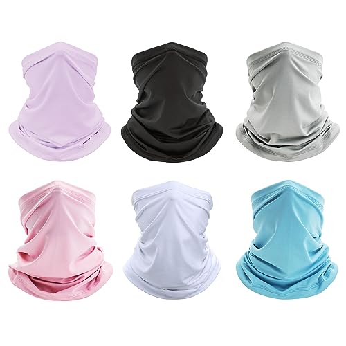 Finvizo Multifunktionstuch Schlauchschal Halstuch: 6 Stück Elastisch Loop Schal Bandana Winddicht Mundschutz Sturmhaube Gesichtsmaske für Herren Damen, Helle