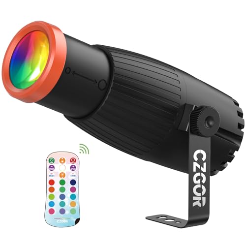 Pinspot LED Licht, Czgor 18W RGBW 4 in 1 LED Pinspot Punktstrahler mit Fernbedienung und Lichtleitersäule, Weicher Gemütlicher Effekt Helles Bühnenlicht für Spiegelball DJ Disco Party Club