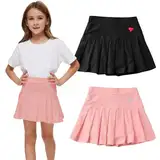 Mädchen Skorts Rock Kinder Casual Stretch Taille Skater Rock Athletic Uniform Skorts (DE/NL/SE/PL, Alter, 10 Jahre, Regular, rosa+schwarz)
