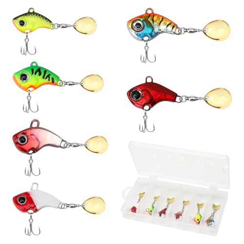 6 Stück Angelköder Set, Kunstköder, Spinner Angeln Angelköder Set, Jig Spinner Set, Hecht Köder Spinnerbait Bleikopfspinner, Angelhaken für Barsch für Barsch, Hecht, Zander, Wels, Döbel