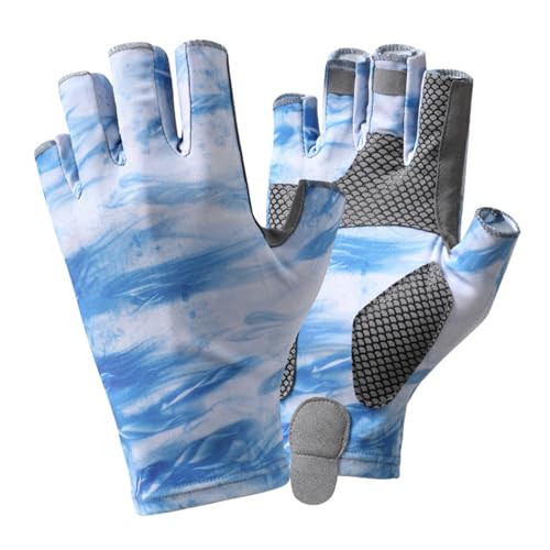 Valicaer Anglerhandschuhe,Fahrradhandschuhe UV Sonnenschutz Handschuhe Atmungsaktiv Angeln Gloves Tarnhandschuhe Fingerlose Handschuhe Angeln Finger Handschuhe zum Kajakfahren Paddeln (Blau, M)