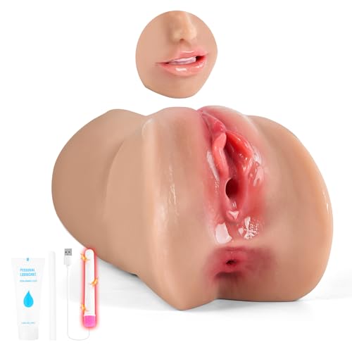 Realistische Masturbator Masturbieren für Männer, 3 in 1 Sex Spielzeug für die Männer mit 3D Vagina Klitoris Anal Weichem Mund Taschenmuschi Realistisch Groß Masturbatoren Blowjob Deep Throat Sex Toys