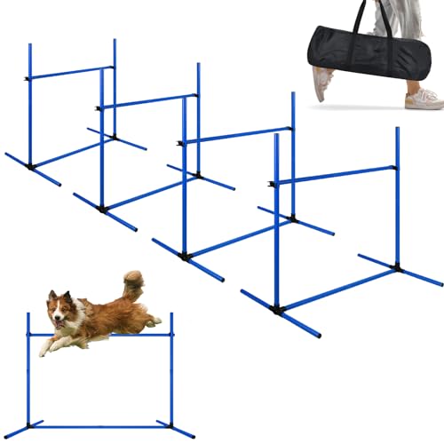 ORHEYA Agility Set Hunde Hürdenset Slalom Stangen Agility Ausrüstung für Hundetraining mit 4 x Hürden Höhenverstellbar, 104x70x101cm, Blau