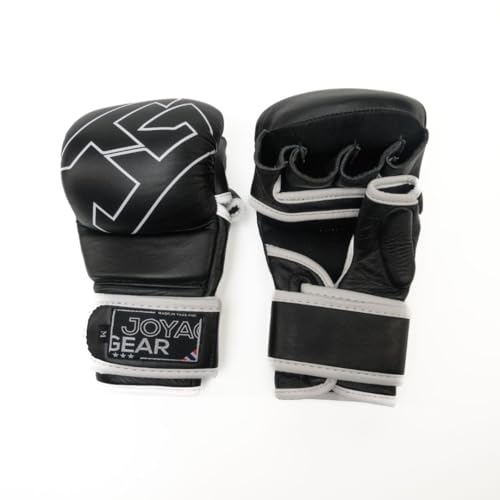 JOYAGEAR - MMA Handschuhe Strike - Schwarz & Weiß in S - Hergestellt aus hochwertigem Leder in Thailand - Kampfsport Handschuhe für Grappling, Sparring, Training & Wettkämpfe - Mixed Martial Arts