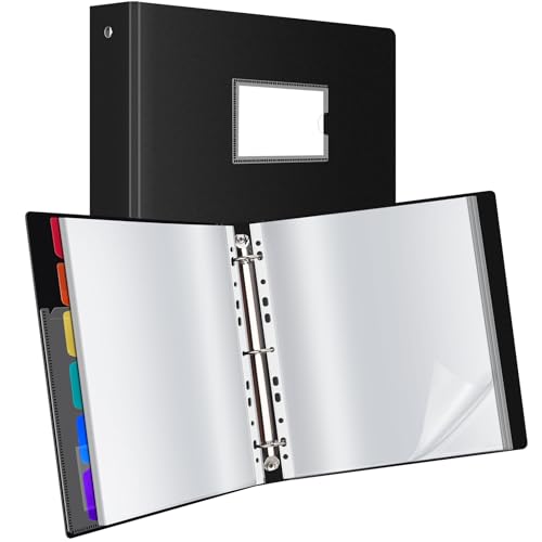 Uquelic Präsentationsbuch, Ringbücher mit 80 klarsichthüllen A4 glasklar (50 Mikron) und 6 bunten PP-Trennblättern, Ordner Organizer für Dokumente, Urkunden, Portfolio, Schwarz 2 Stück