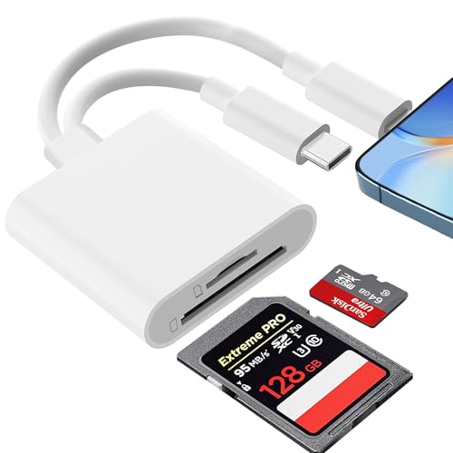 SD-Kartenleser für Phone 16/15/14, für Phone Kartenleser SD Karten Adapter für Phone Micro SD Karten Kamera Kartenlesegerät Adapter, Dual Kartensteckplatz SD/TF Kartenleser Speicherkartenleser