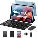 JIKOCXN Tablet 10 Zoll Android14 Tablets, 4GB RAM + 64GB ROM (1TB TF), Octa Core Tablet mit Tastatur, 1280 x 800 FHD Bildschirm, 6000mAh Akku, GPS, WLAN, Bluetooth5.0, Dual Kamera (Blau)