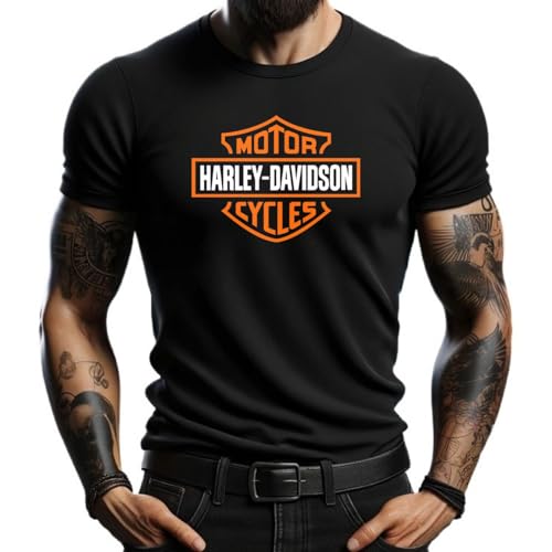 4people Schwarzes T-Shirt mit klassischem Harley-Logo – moderner und lässiger Stil für Herren, Schwarz , XXL