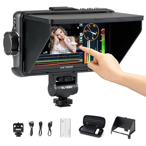 VILTROX 1200nits 4K HDMI Video Monitor Feldmonitor, Touchscreen 3D LUT Tragbarer Video-Feldmonitor Kit mit Akku, Kamera-RGB-Parade Histogramm Waveform Focus Assist Monitor (DC-550 Pro)
