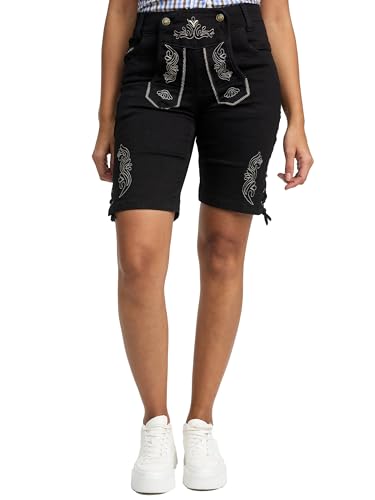STEIGENHÖFER Kurze Trachtenjeans im Lederhosen-Look für Damen in 2 Farben, Gr. 34-48, Farbe: Denim Schwarz, Größe: L