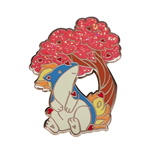 Niedliche Cartoon-Quilavas und Kirschbaum-Anstecknadel aus harter Emaille, Kawaii-Flammen-Elfen-Brosche, Anime-Fans, Geschenk, Jacke, Revers, Schmuck, Legierter Stahl